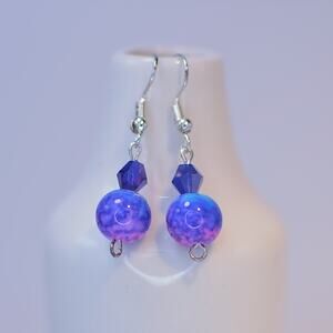 Blue and Purple Beaded Earrings — Handmade Sterling Silver